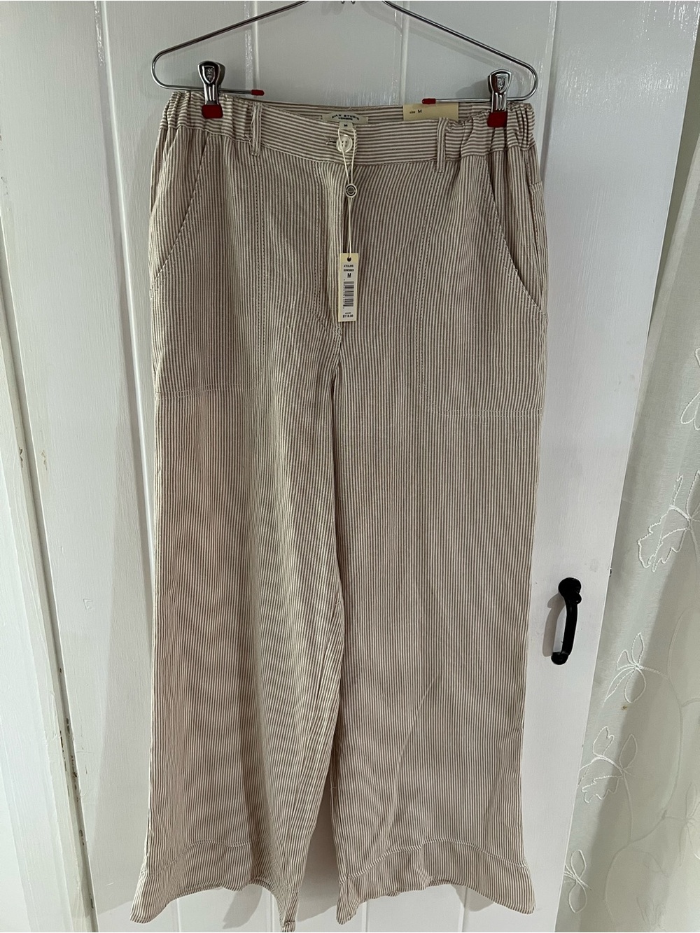 Max Studio Beige and White Striped High-Rise Pants